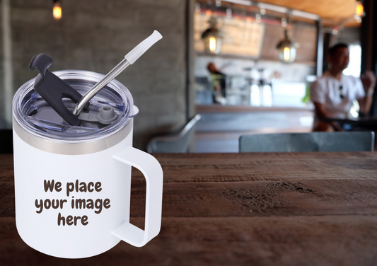 12oz FIPE White Sip Cup – Lid & Steel Straw-- Vaso para sorbos FIPE blanco de 12 oz con Sorbeto (Popote, Pajita, Sorbete) de acero.