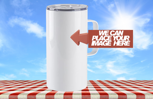 20oz Everyday White Tumbler with Handle & Lid... Vaso blanco de 20 oz para uso diario con asa y tapa